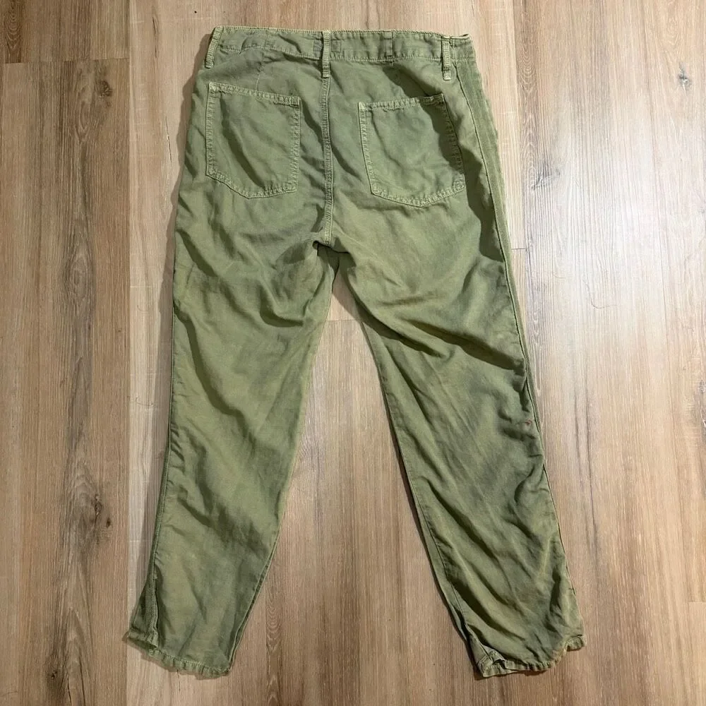 Mother The Shaker Chop Crop Army Green High Rise Pants Raw Hem Boho Preppy Sz 27